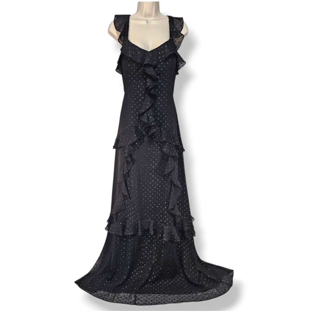Lilly Pulitzer Riland Maxi Dress Onyx Black Silver Metallic Dot Size 12 NWT